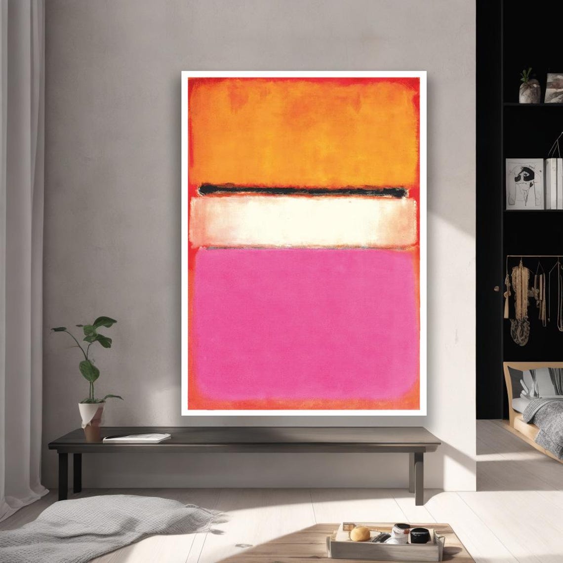 Abstract Rothkoinspired Painting With Pink And Orange Blocks Modern Wall Art