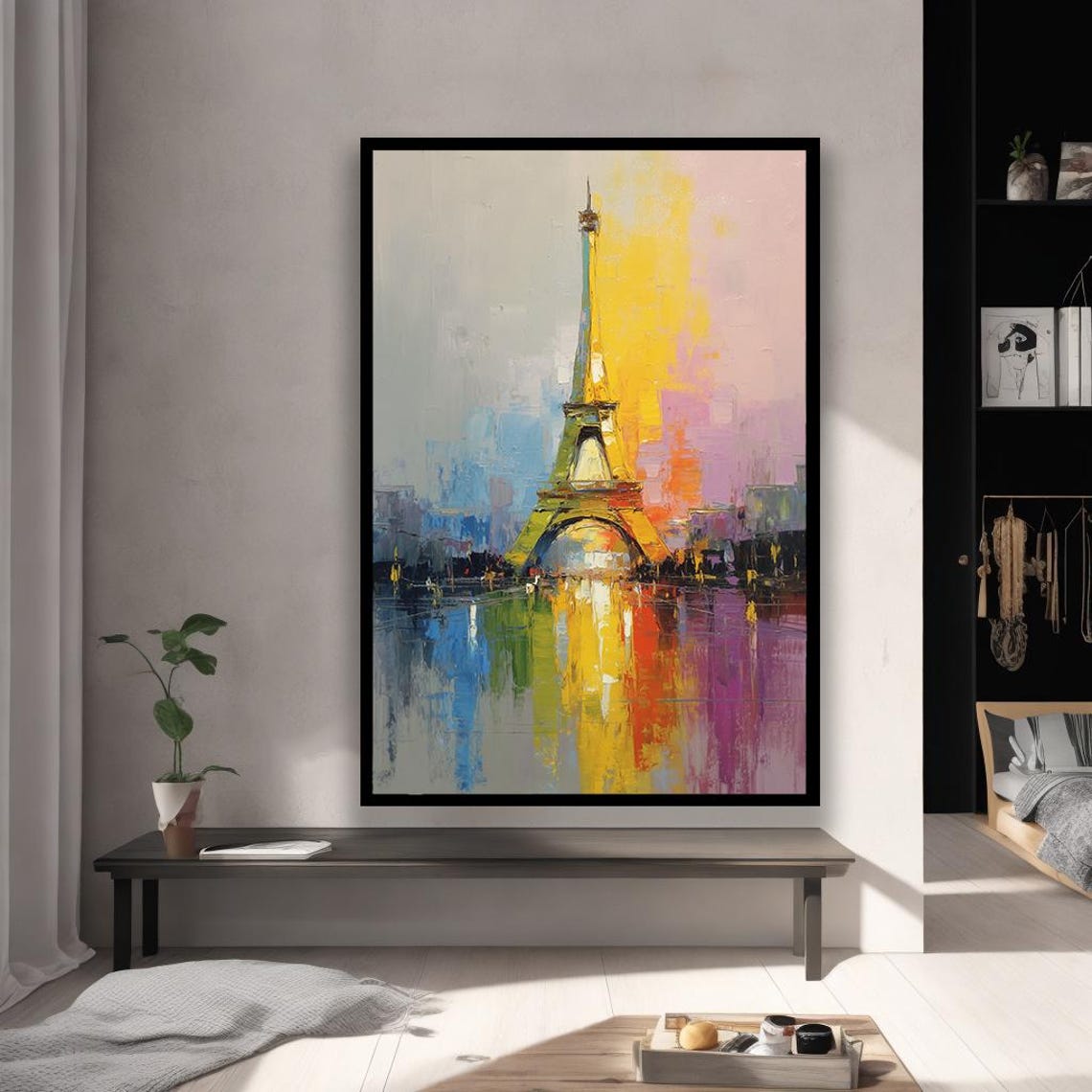 Abstract Eiffel Tower Painting Colorful Paris Wall Art Vibrant Modern Artwork For Home Decor