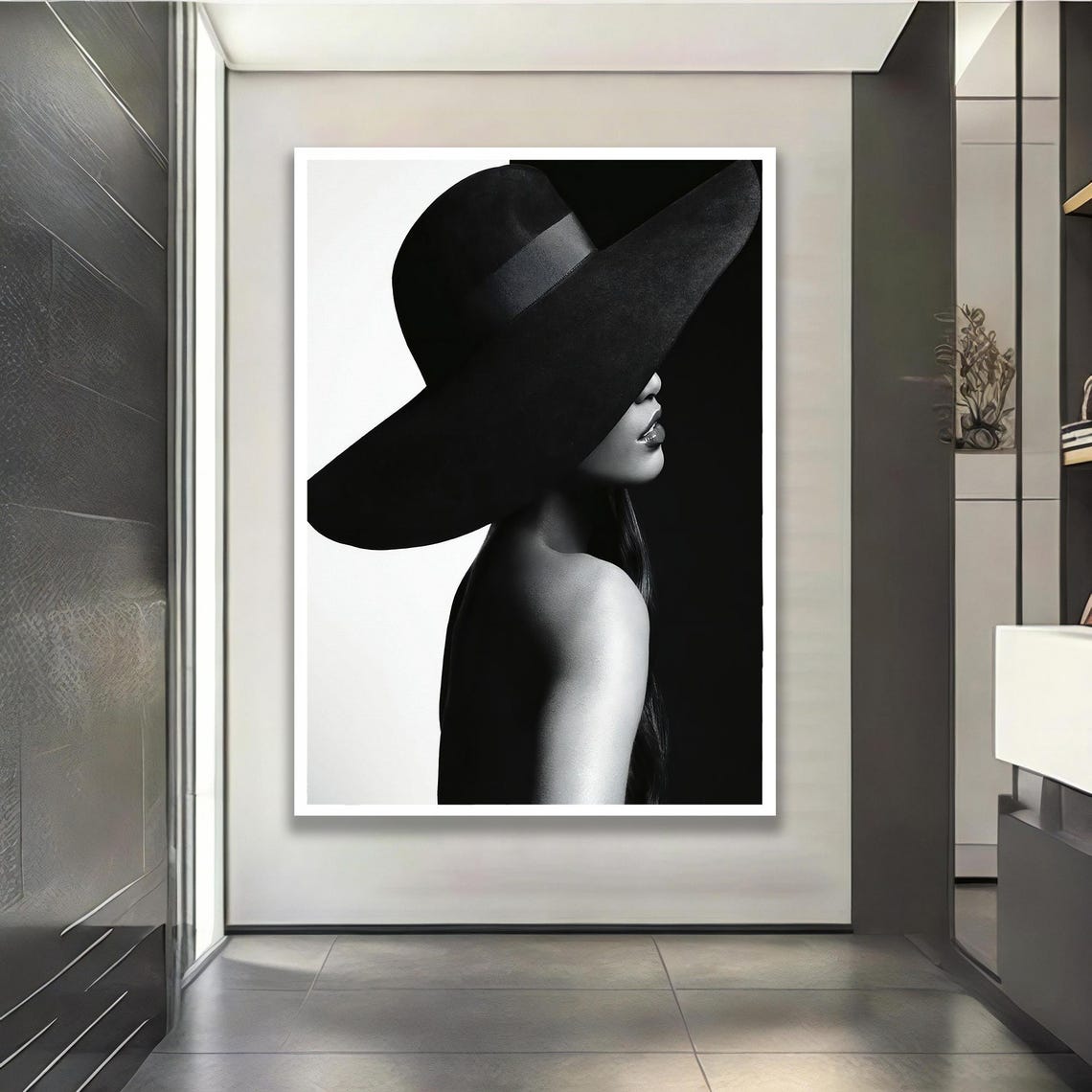 Black And White Woman Canvas Minimalist Fashion Portrait Wall Art Print