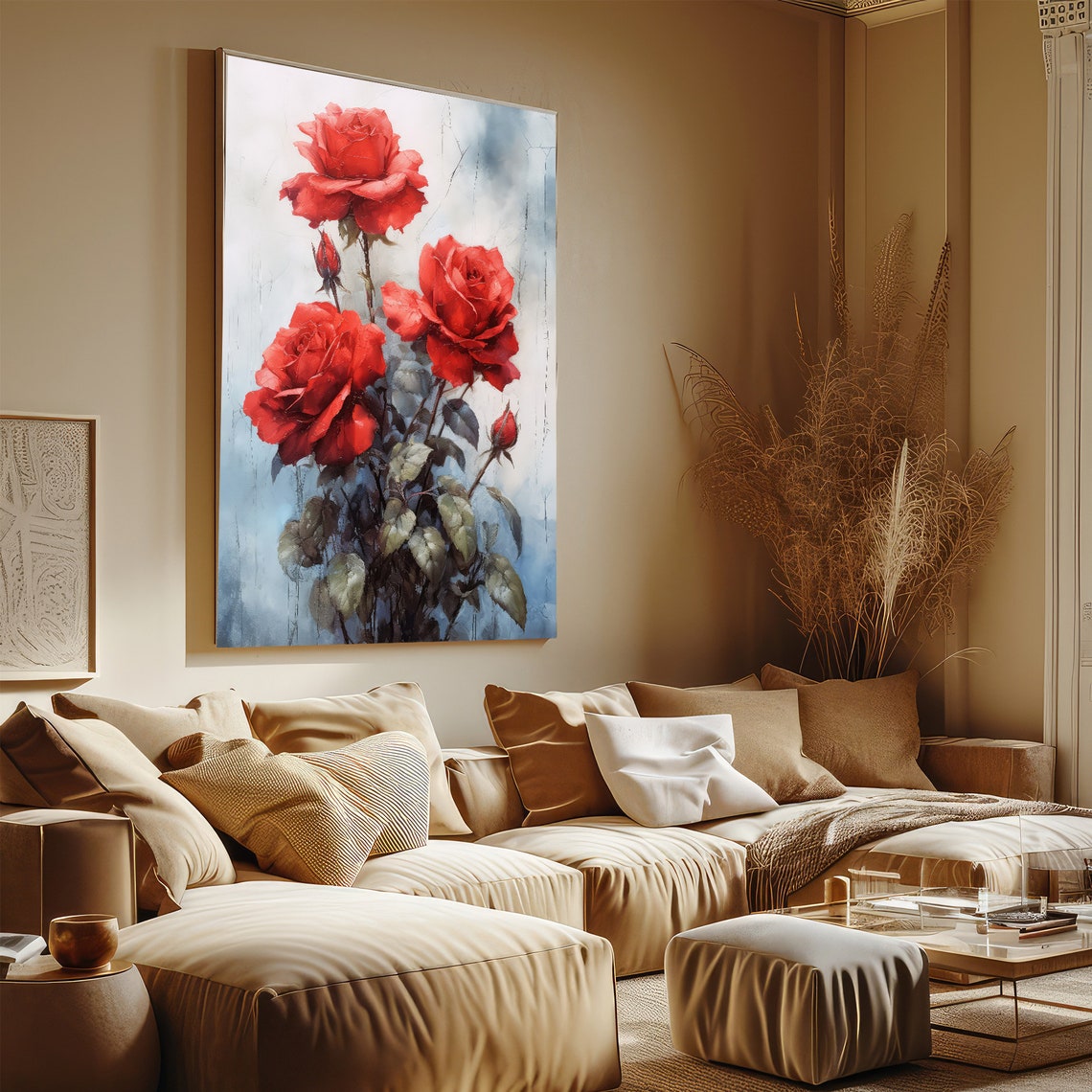 Vibrant Red Roses Bouquet Painterly Romantic Floral Art Poster - Image 4