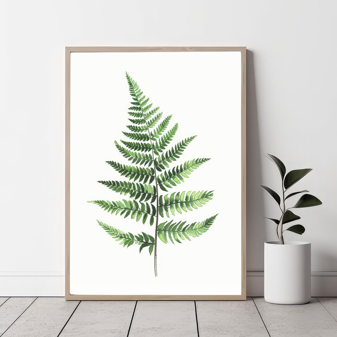 Simple Minimalist Green Fern Frond Single Stem Botanical Poster