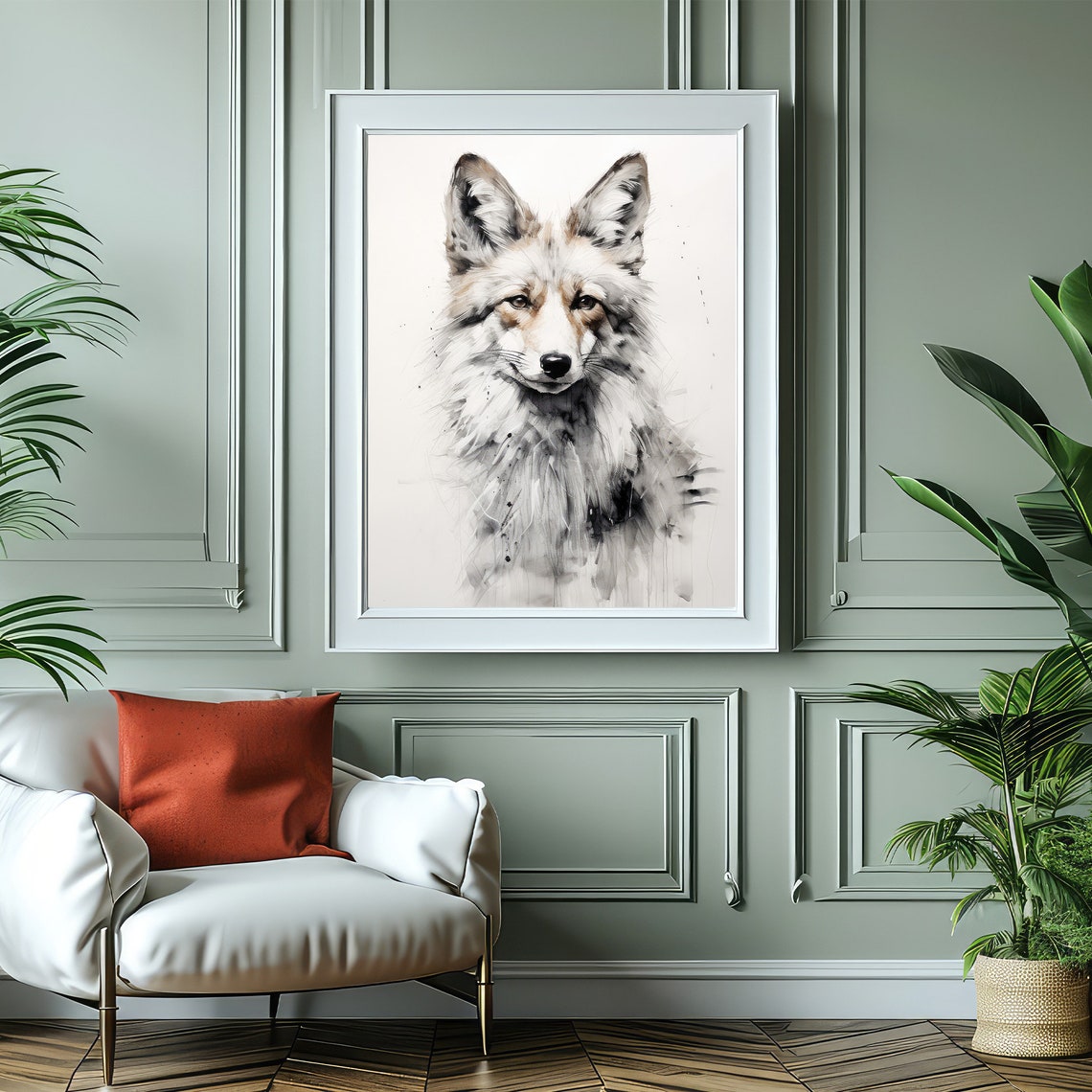 Minimalist Fox Portrait Sketch Grey Woodland Neutral Nursery Wall Art - Image 5