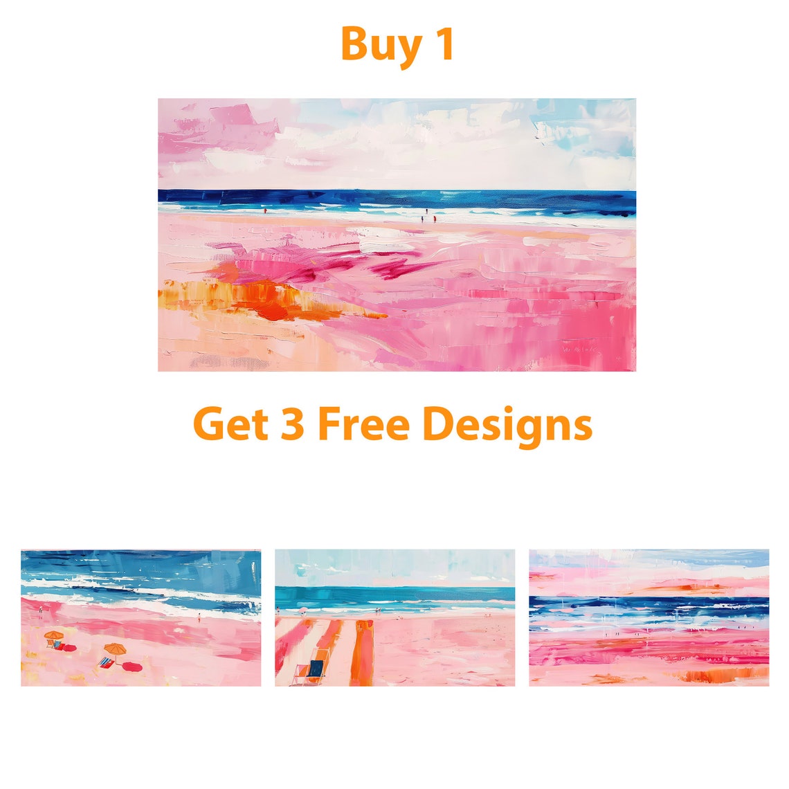 Dreamy Pink Beach Abstract Painting Blue Ocean Coastal Art Poster - Image 2