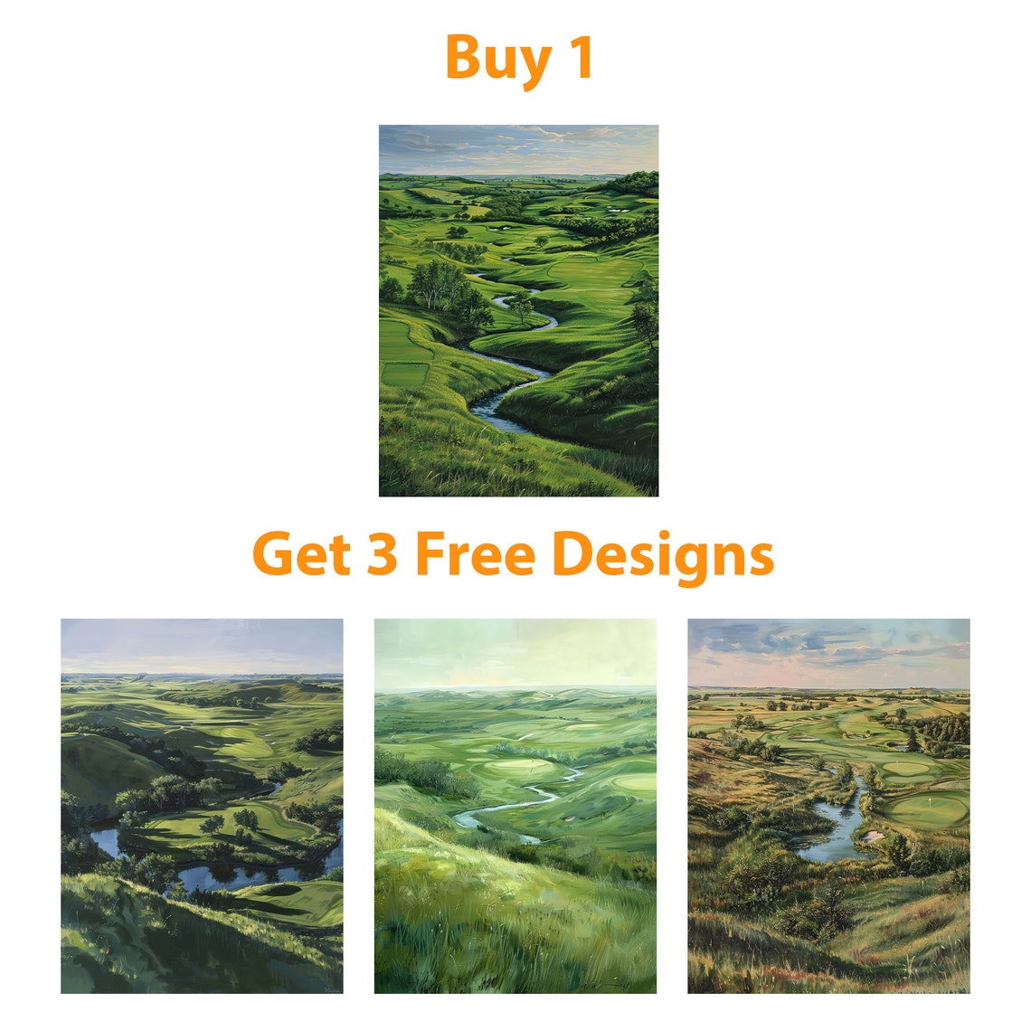 Lush Green Golf Course Rolling Fairways Stream Landscape Poster - Image 6
