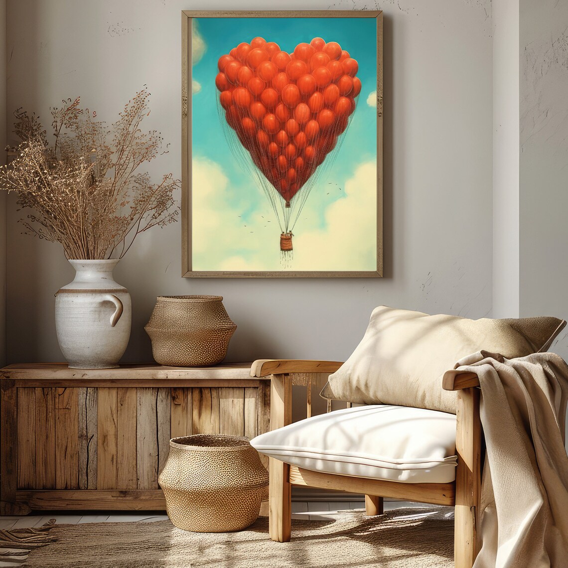 Heart Shaped Red Balloon Hot Air Balloon Floating In Sky Poster - Image 5