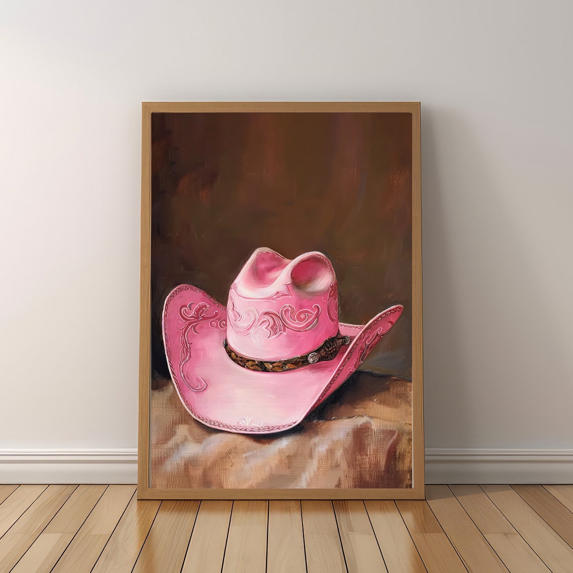 Pink Cowboy Hat With Tooled Leather Still Life Painting Poster - Image 5