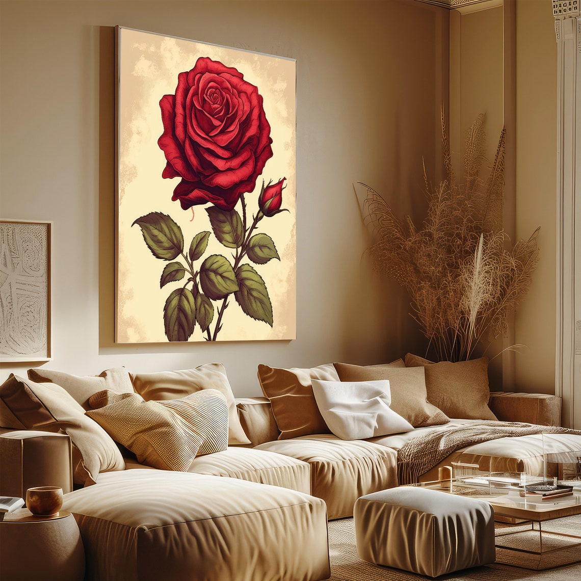Dramatic Large Red Rose Bloom Vintage Botanical Floral Art Poster - Image 4