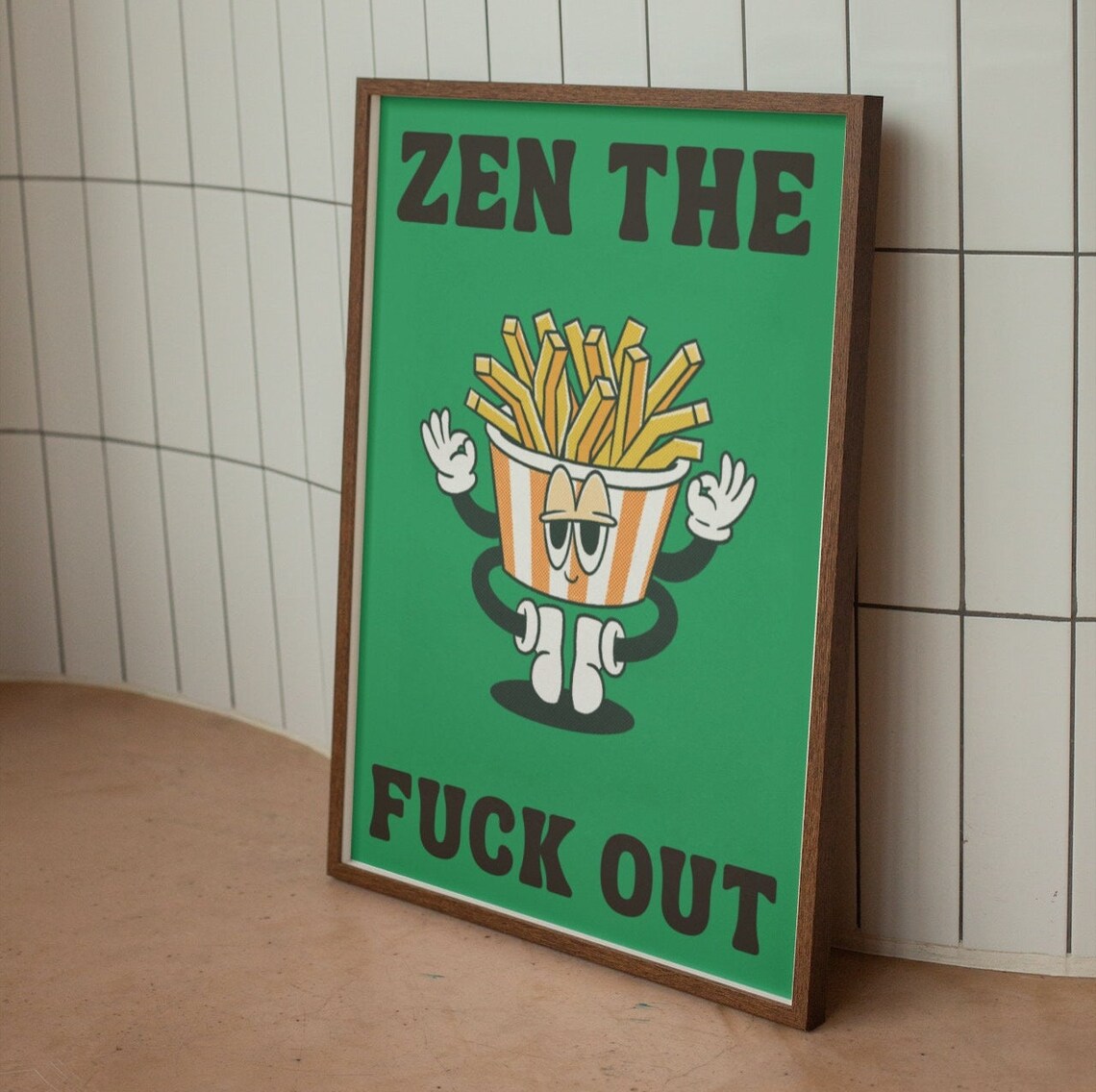 Zen the F*ck Out Funny Meditating Fries Retro Quote Wall Poster - Image 2