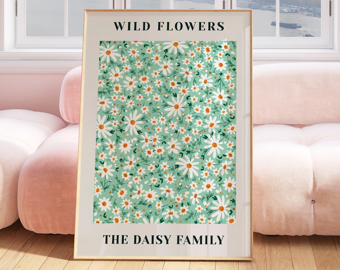Wild Flowers The Daisy Family Mint Green Daisy Pattern Art Poster