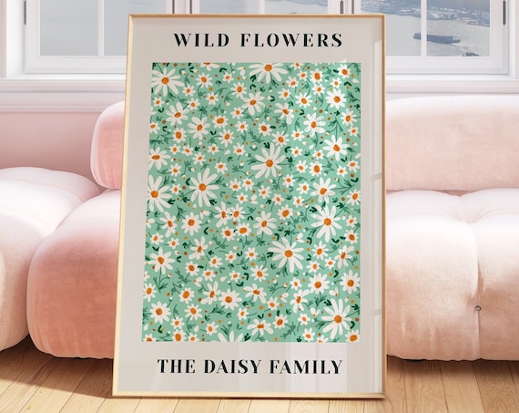 Wild Flowers The Daisy Family Mint Green Daisy Pattern Art Poster