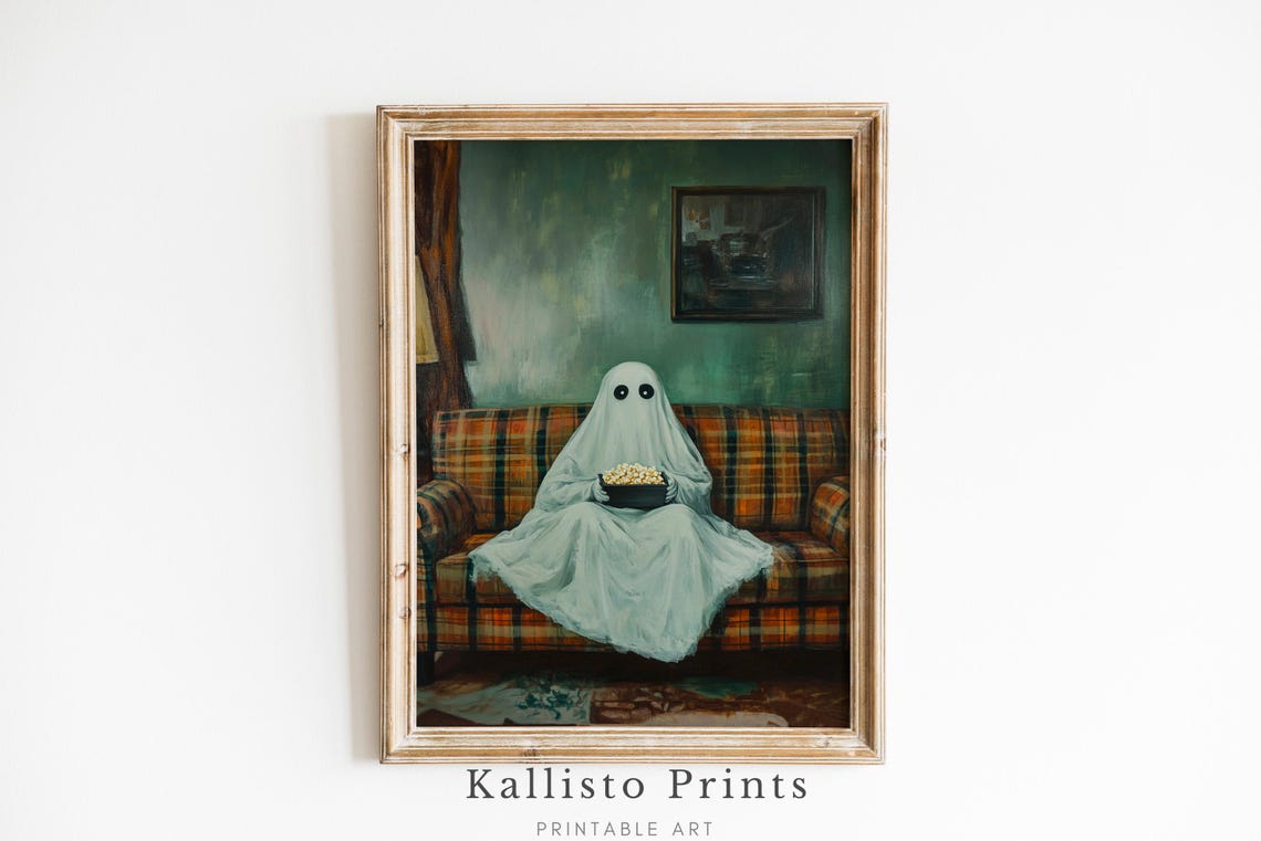 Cozy Movie Night Halloween Retro Art Print