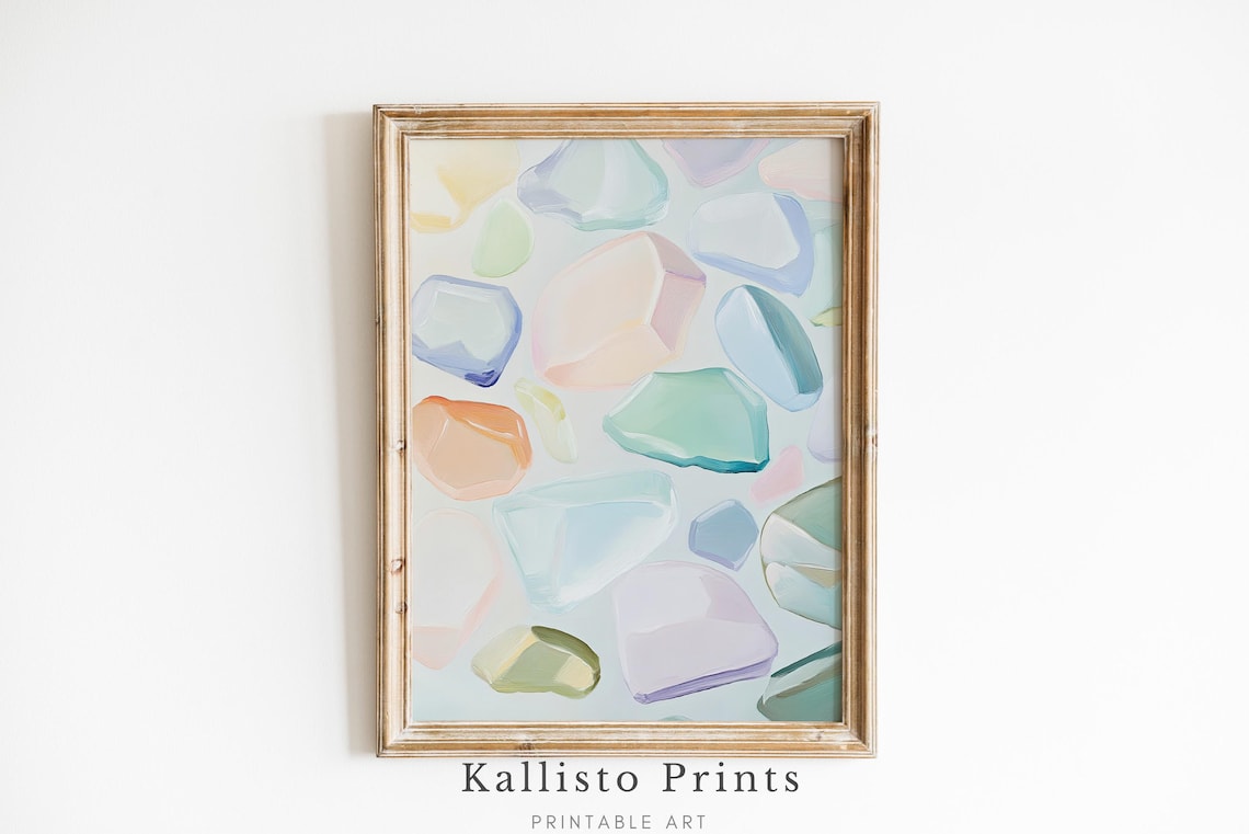 Pastel Sea Glass Pieces Soft Coastal Minimalist Beach Decor Wall Art