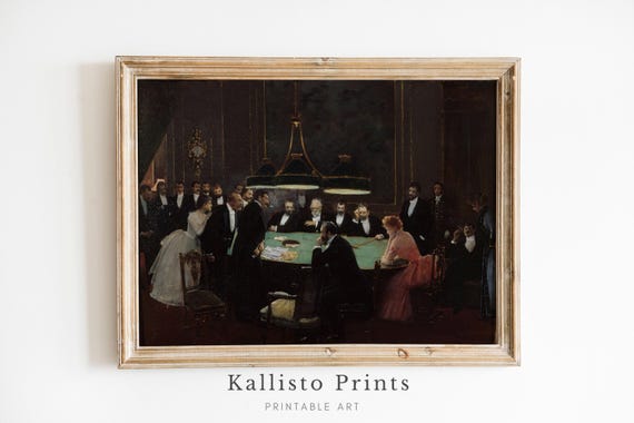 Elegant Vintage Gambling Scene Art Historical 19th Century Illustration Wall Decor For Classic Home Or Game Room458
