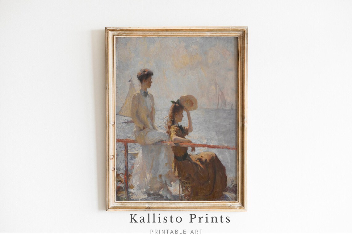 Edwardian Women Seaside Sailboat Impressionist Summer Art Poster