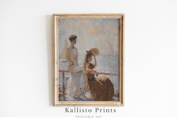 Edwardian Women Seaside Sailboat Impressionist Summer Art Poster