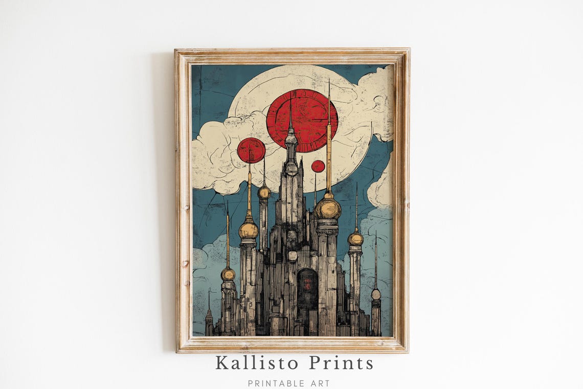 Fantasy Surreal Cityscape Art Print, Futuristic Decor
