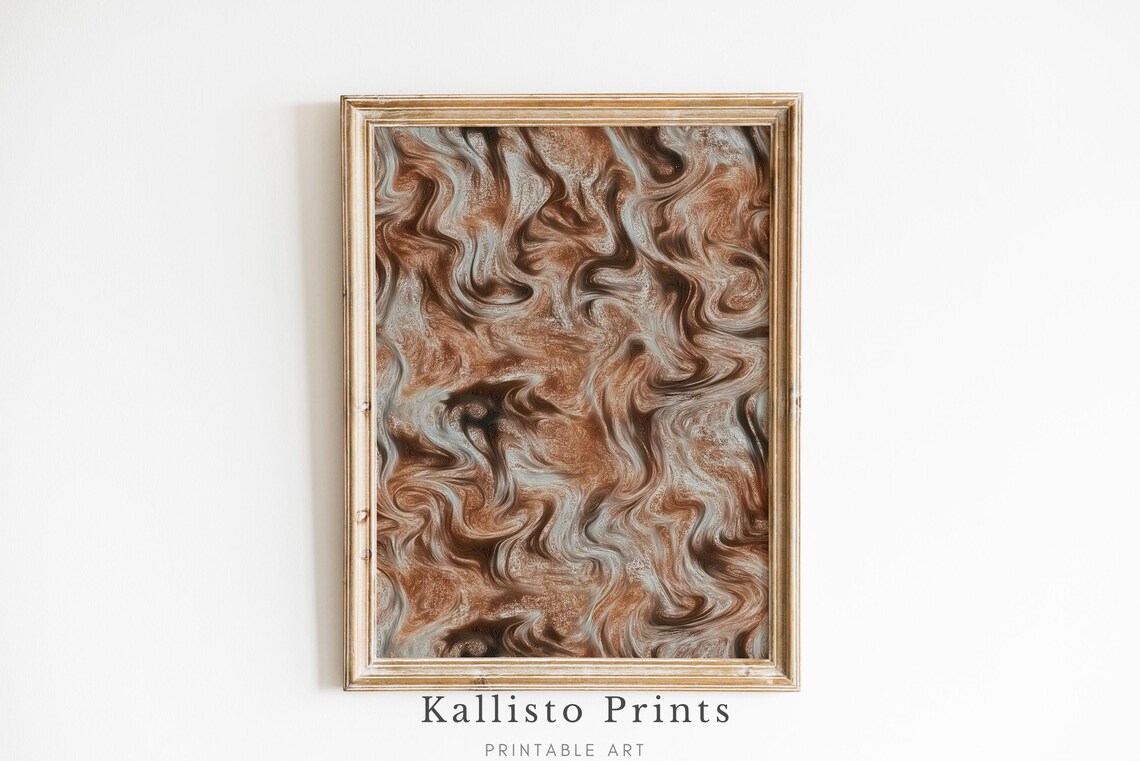 Brown Marble Swirl Abstract Earthy Copper Fluid Texture Modern Poster