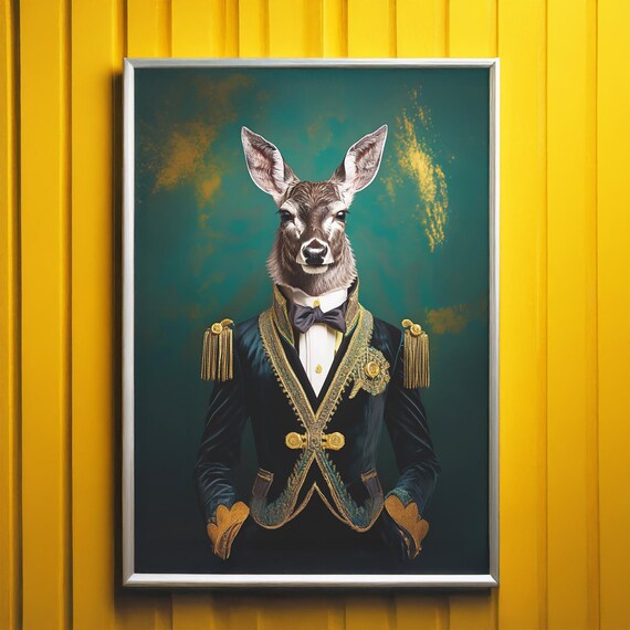 Royal Deer Portrait Wall Art File Majestic Noble Animal Print Luxury Anthropomorphic Wildlife For Elegant Home Japandi Boho
