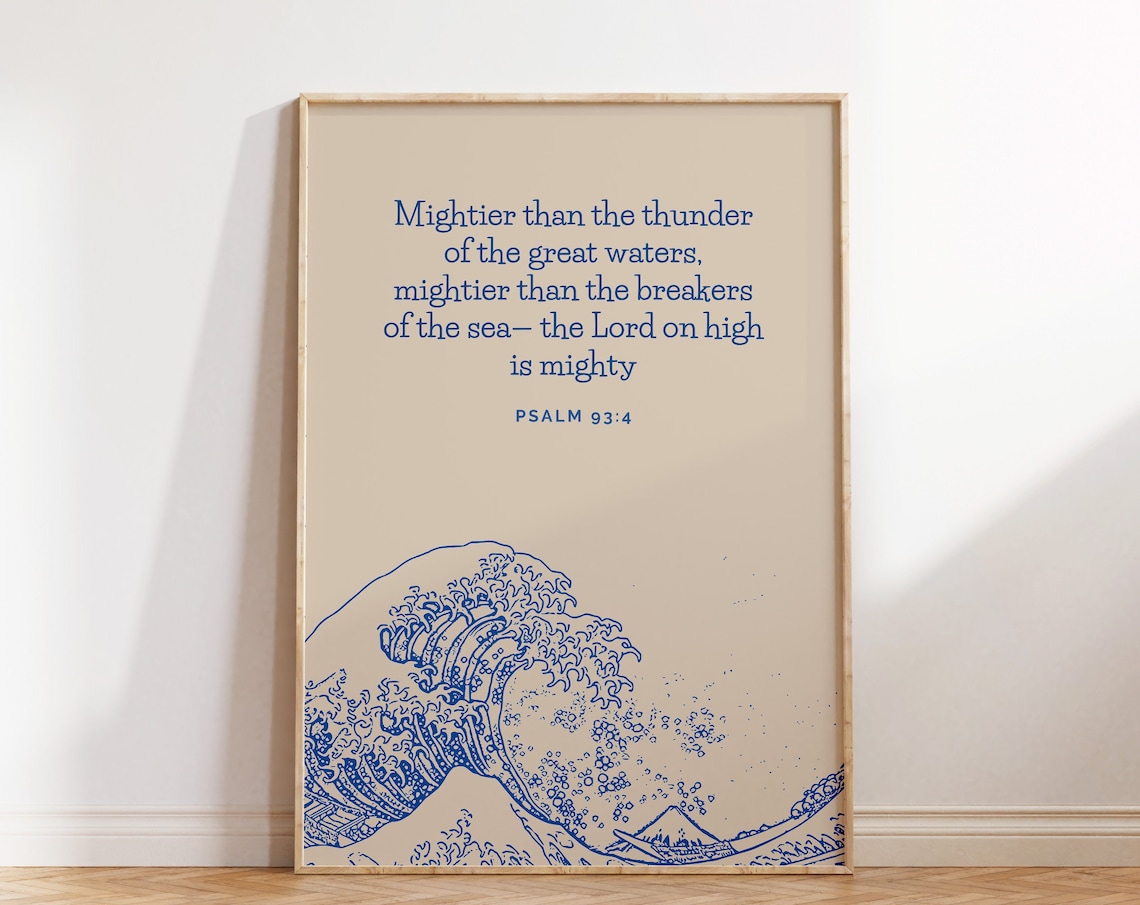 Mightier Than the Thunder Psalm 93:4 Ocean Wave Scripture Poster