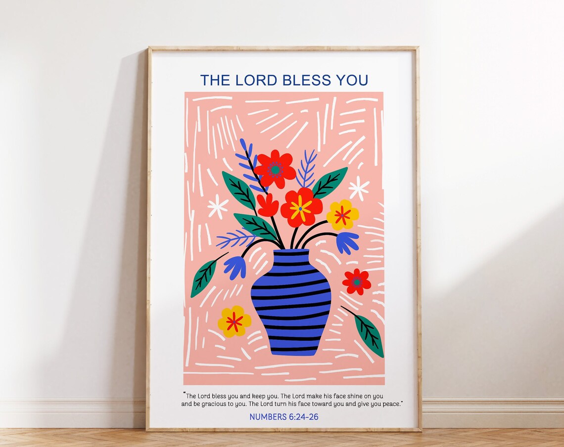 Numbers 6:24-26 The Lord Bless You Striped Vase Floral Bible Poster