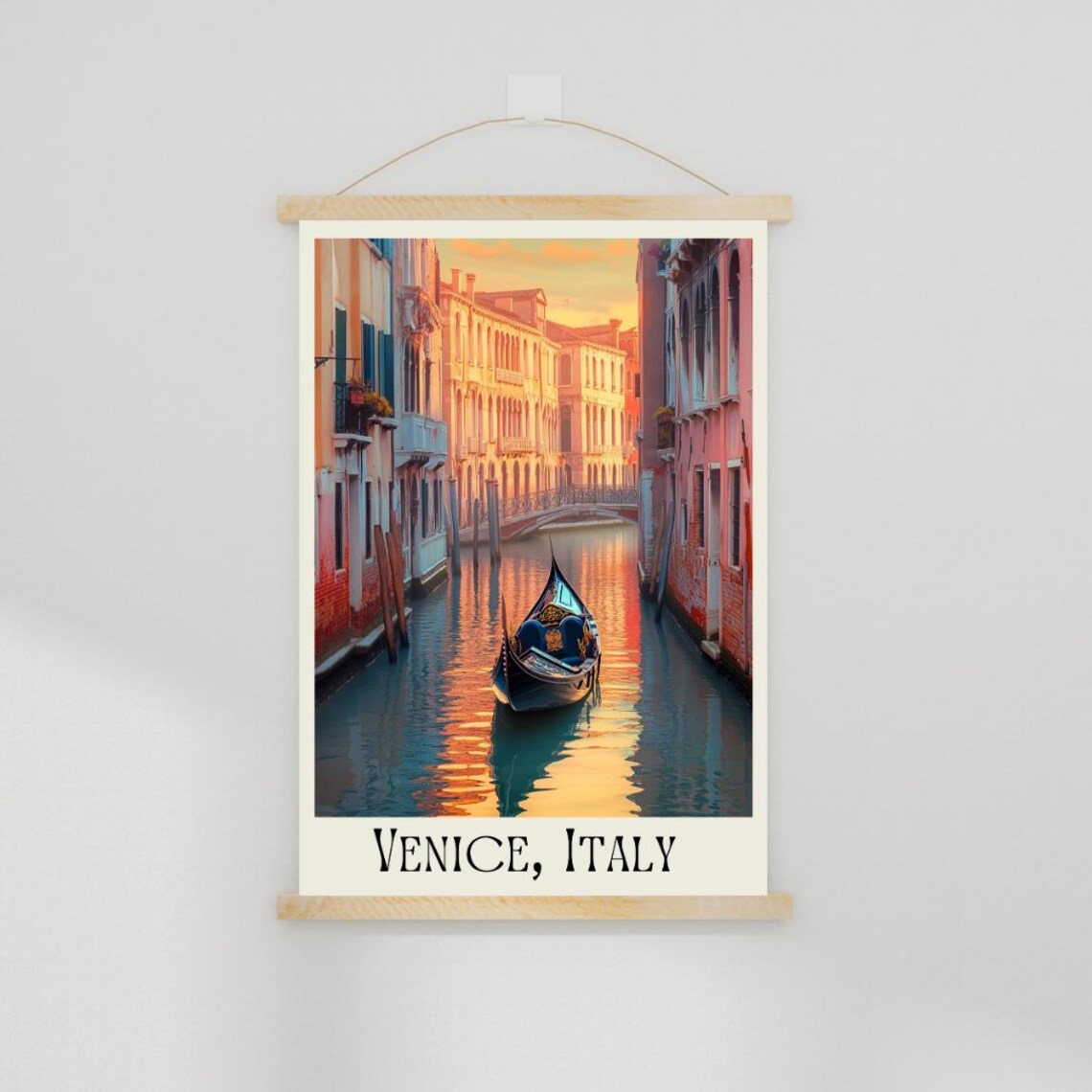 Venice Italy Travel Poster with Gondola Gliding on a Canal at Sunset - Image 2