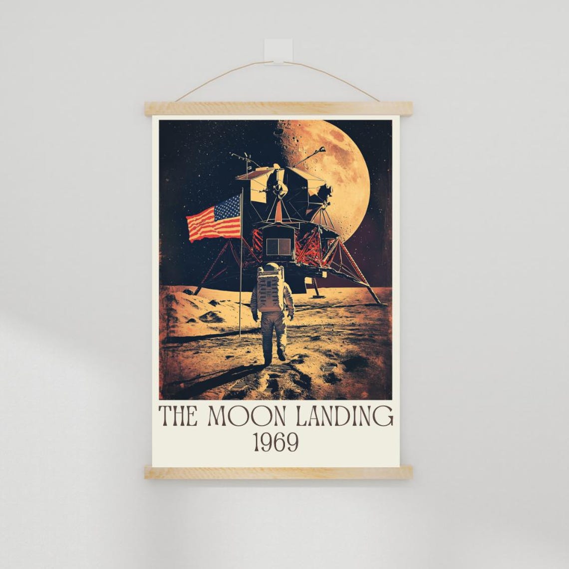 The Moon Landing 1969 Poster with Apollo Lander and Astronaut - Image 2