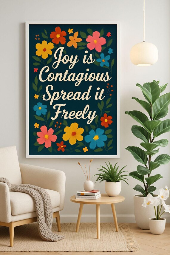 Joy Is Contagious Spread It Freely Floral Quote Typographic Poster
