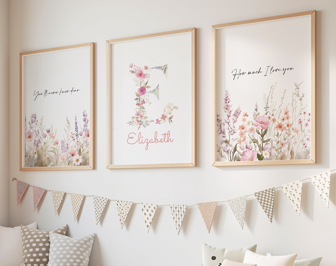 Custom Initial Nursery Print Set Wildflower Name Personalized 3 Pack - Image 4