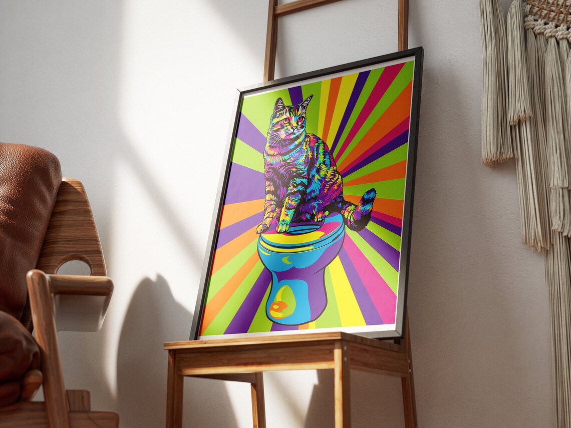 Retro Cat Bathroom Poster, 60s Style Art Print - Image 4