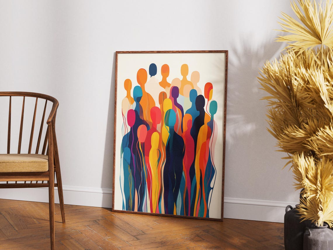 Abstract Colorful Crowd Silhouettes Community Diversity Art Poster - Image 4