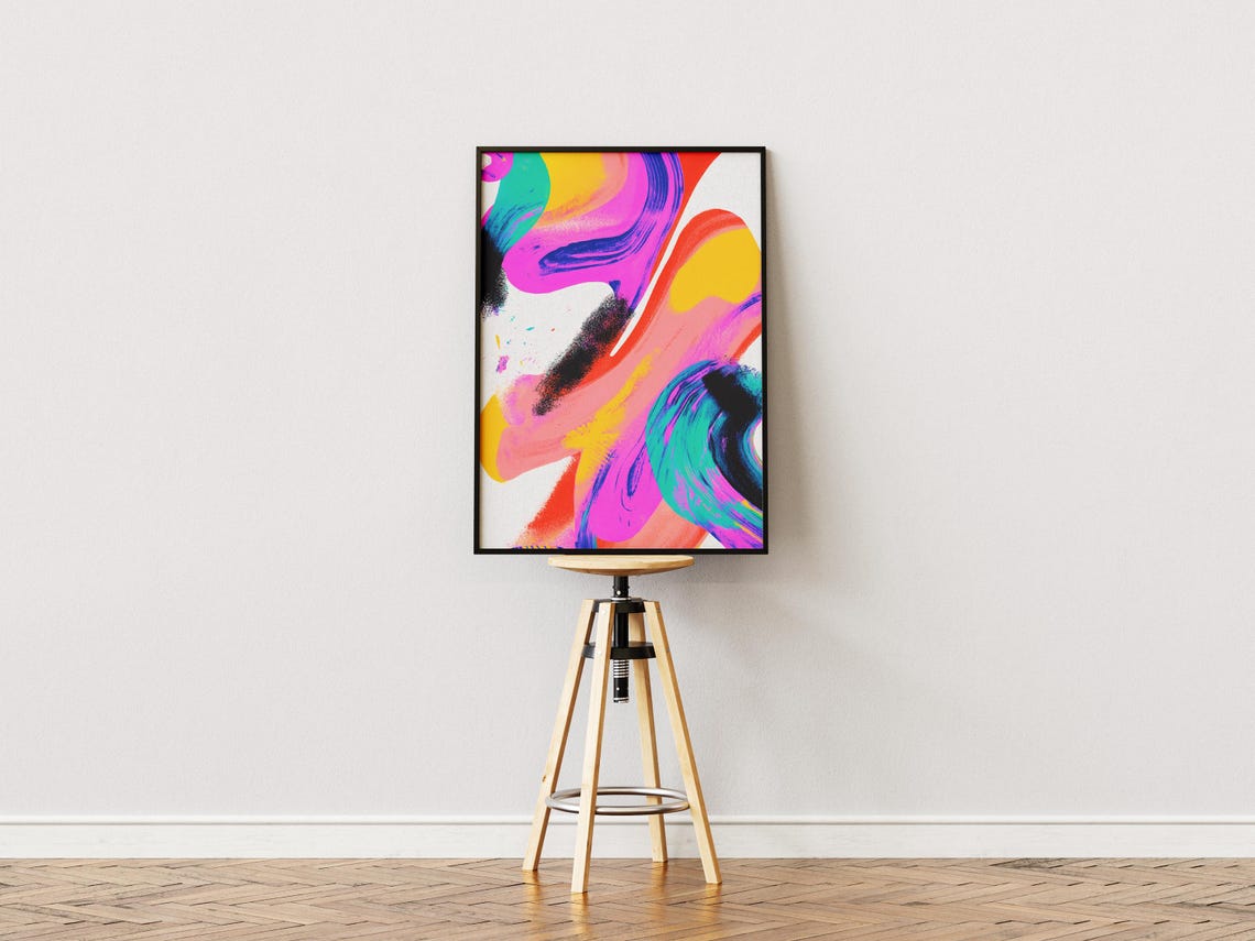 Colorful Abstract Brushstroke Waves Dynamic Shapes Art Poster - Image 4
