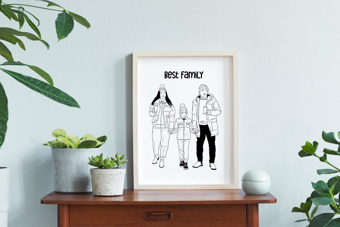 Personalized Family Line Art Portrait Custom Couple Child Print