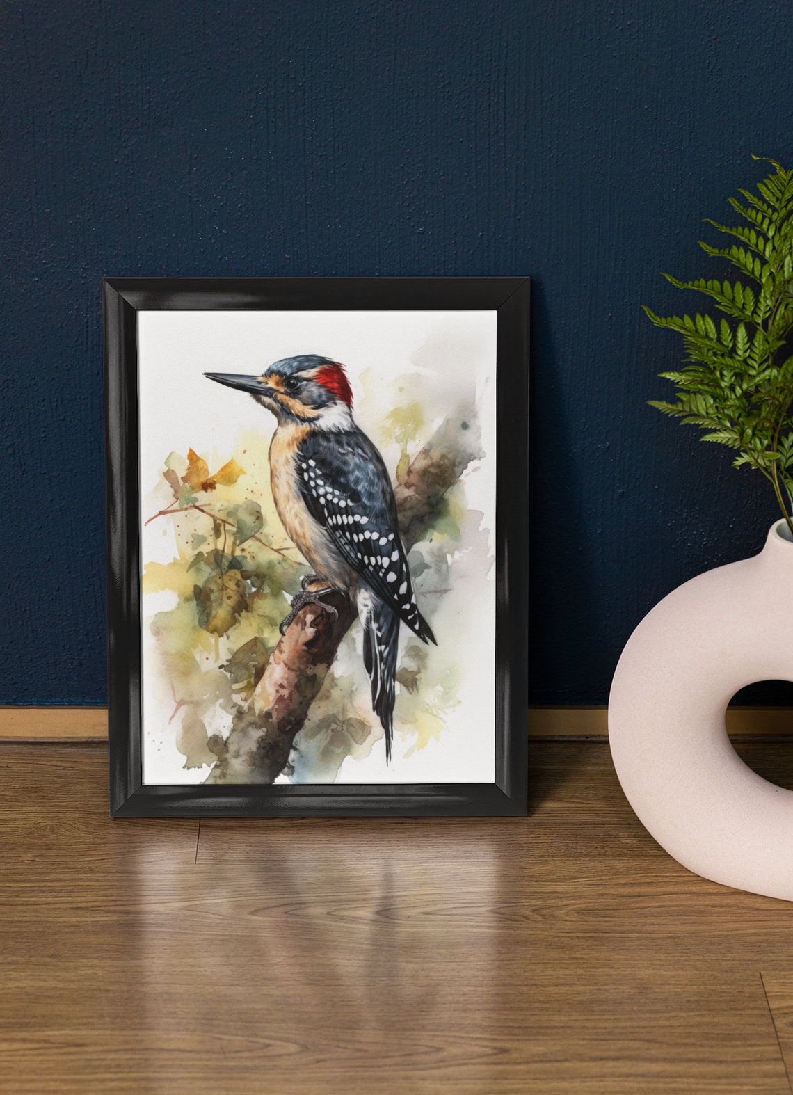 Woodpecker Bird Red Crown Watercolor Forest Wildlife Fine Art Poster