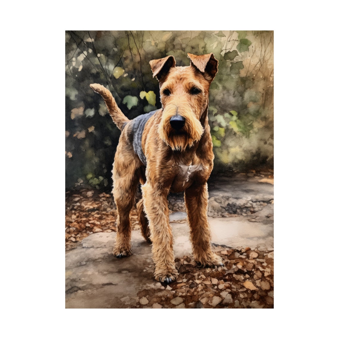 Lakeland Terrier Standing On Autumn Path Watercolor Dog Portrait Print - Image 4