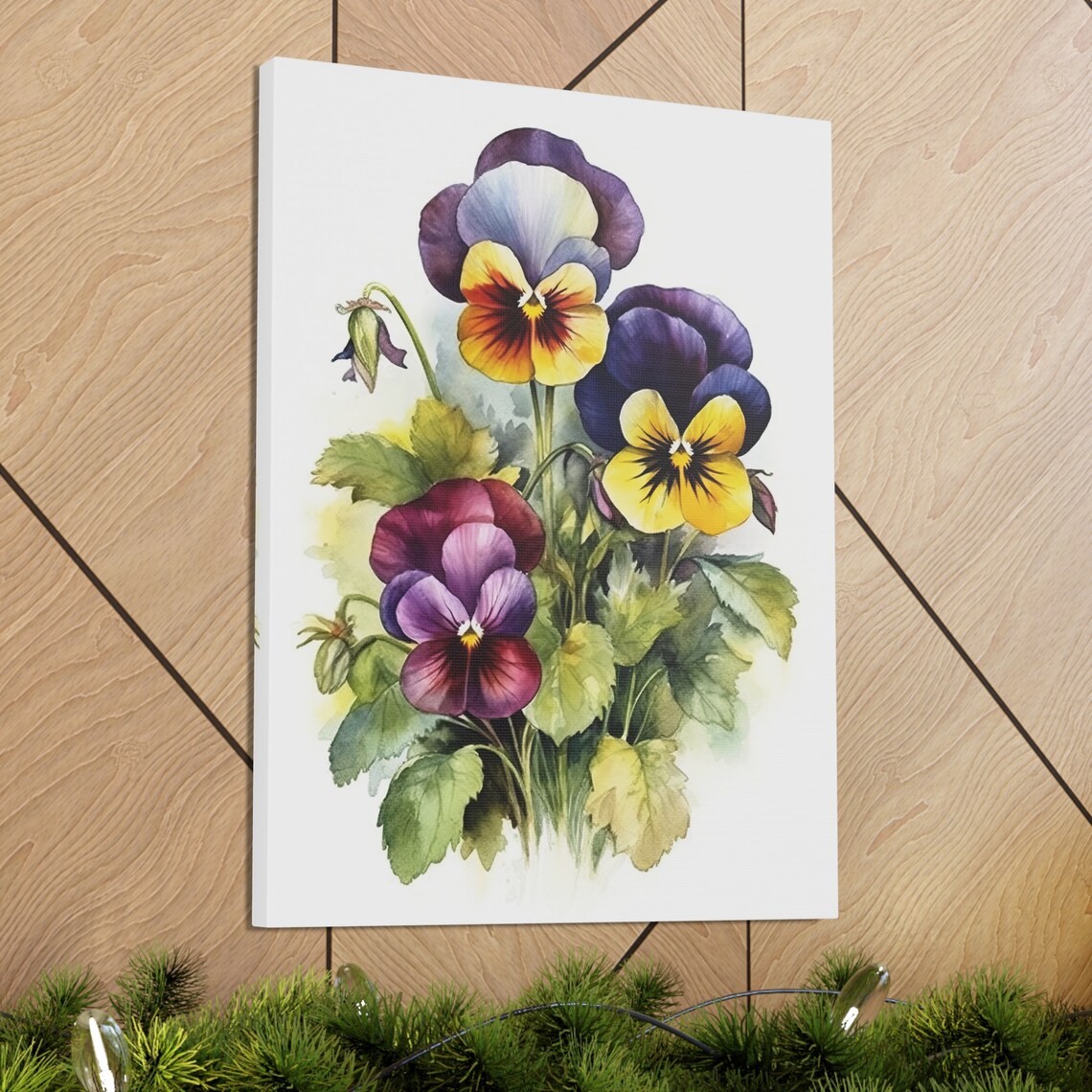 Cheerful Purple Yellow Pansy Flowers Watercolor Botanical Poster - Image 3