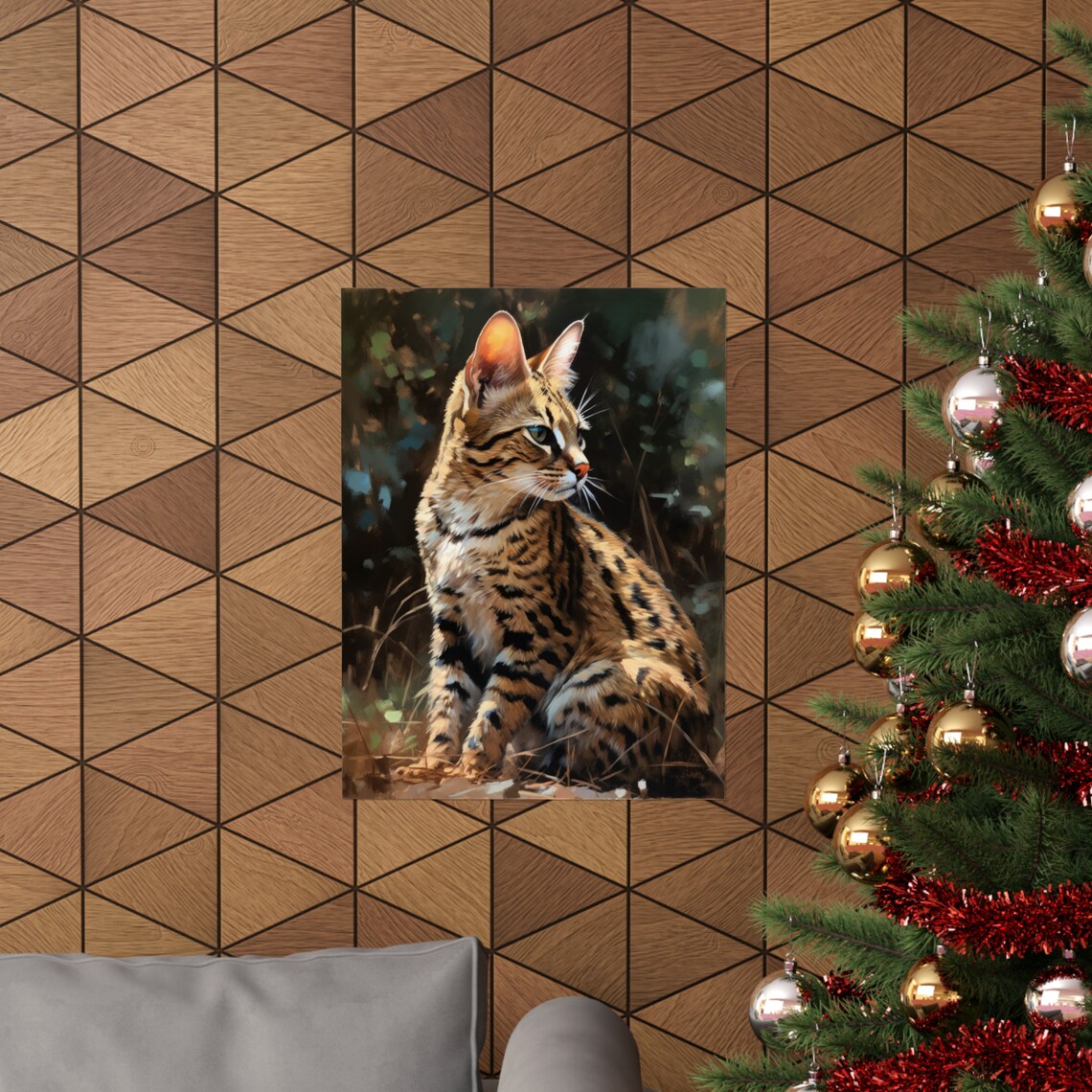 Savannah Cat Seated Profile Spotted Exotic Feline Portrait Wall Art Print - Image 3