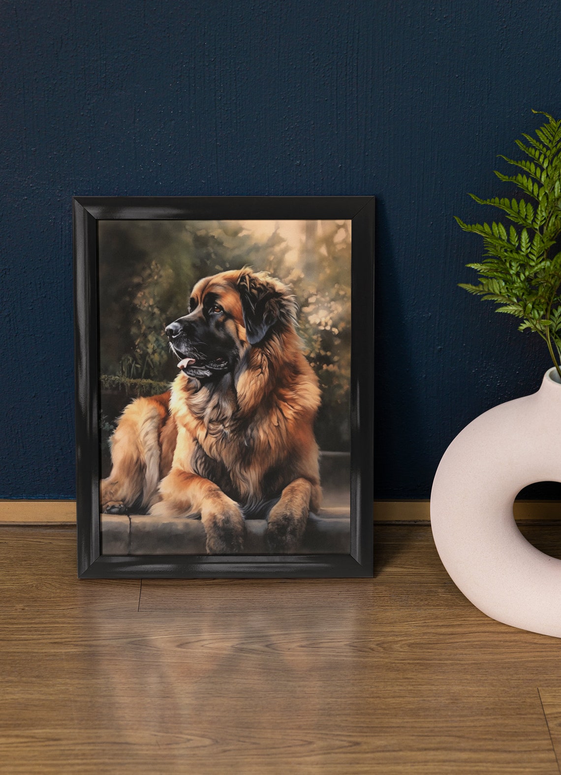 Leonberger Dog Watercolor Portrait Lying Gentle Giant Breed Poster