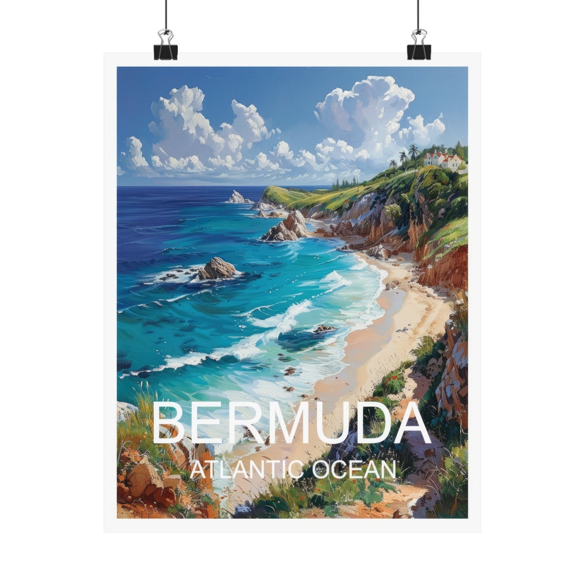 Bermuda Atlantic Ocean Coastal Cliff Beach Vintage Travel Poster - Image 4