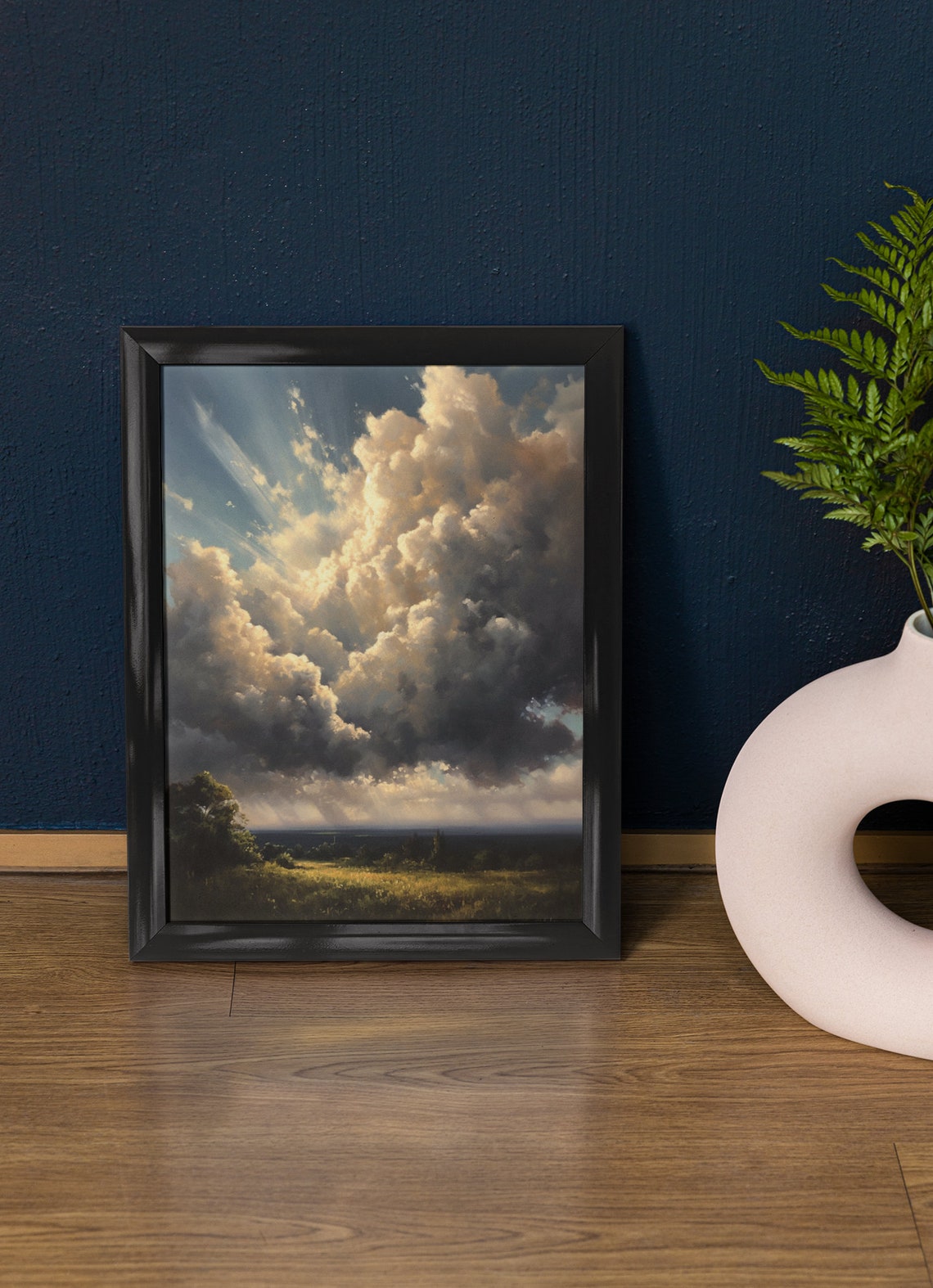 Dramatic Storm Clouds with Sunbeams over Golden Fields Art Poster