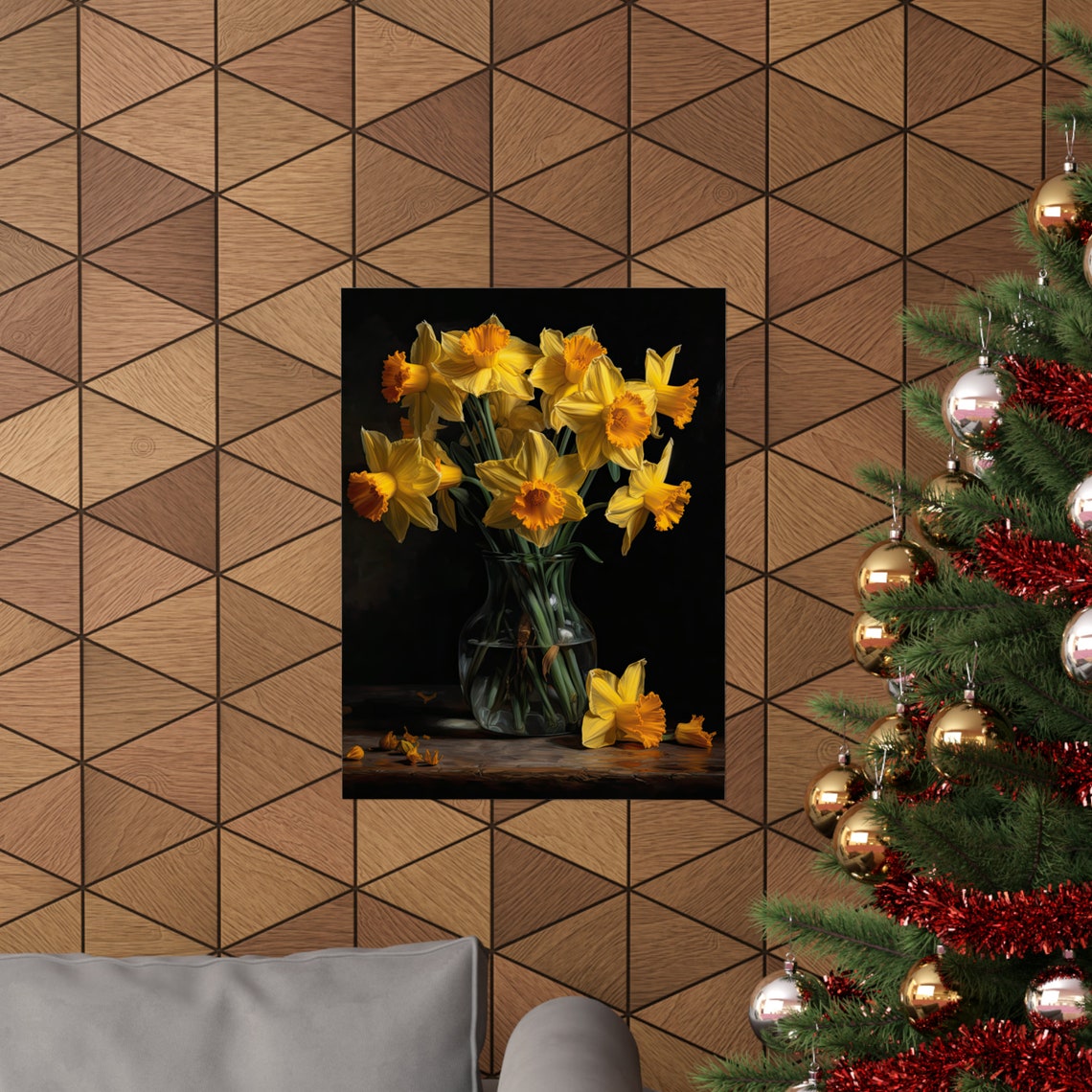 Yellow Daffodil Bouquet Bright Orange Trumpets Still Life Art Poster - Image 3