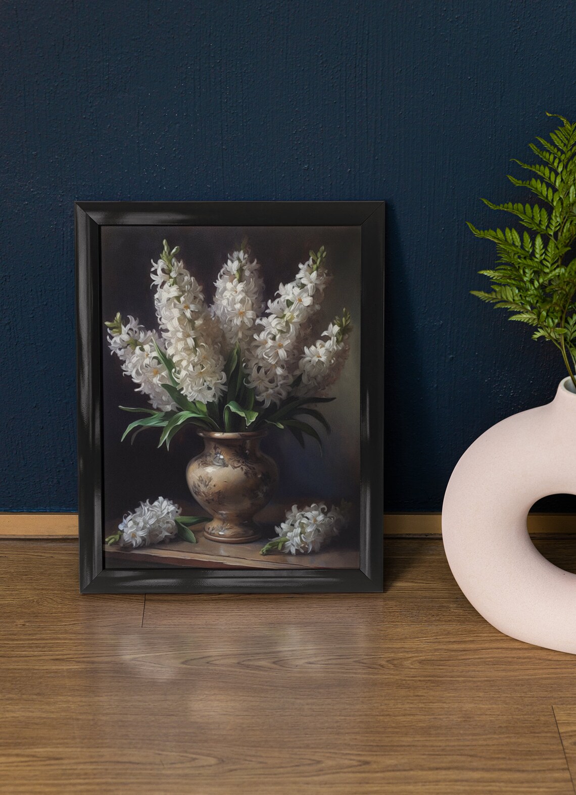 White Hyacinth Spikes Ornate Ceramic Urn Classic Floral Art Poster