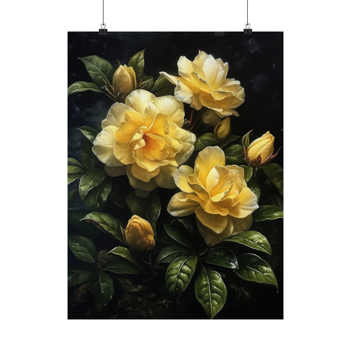 Yellow Gardenia Blooms Dark Foliage Fragrant Spring Floral Art Poster - Image 5