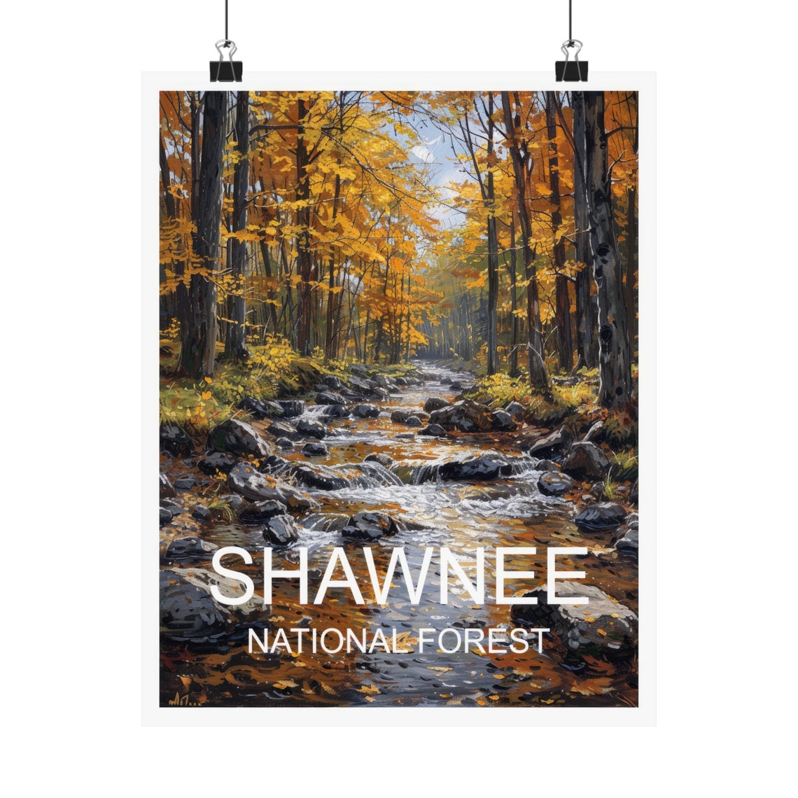 Shawnee National Forest Autumn Stream Golden Leaves Travel Poster - Image 4