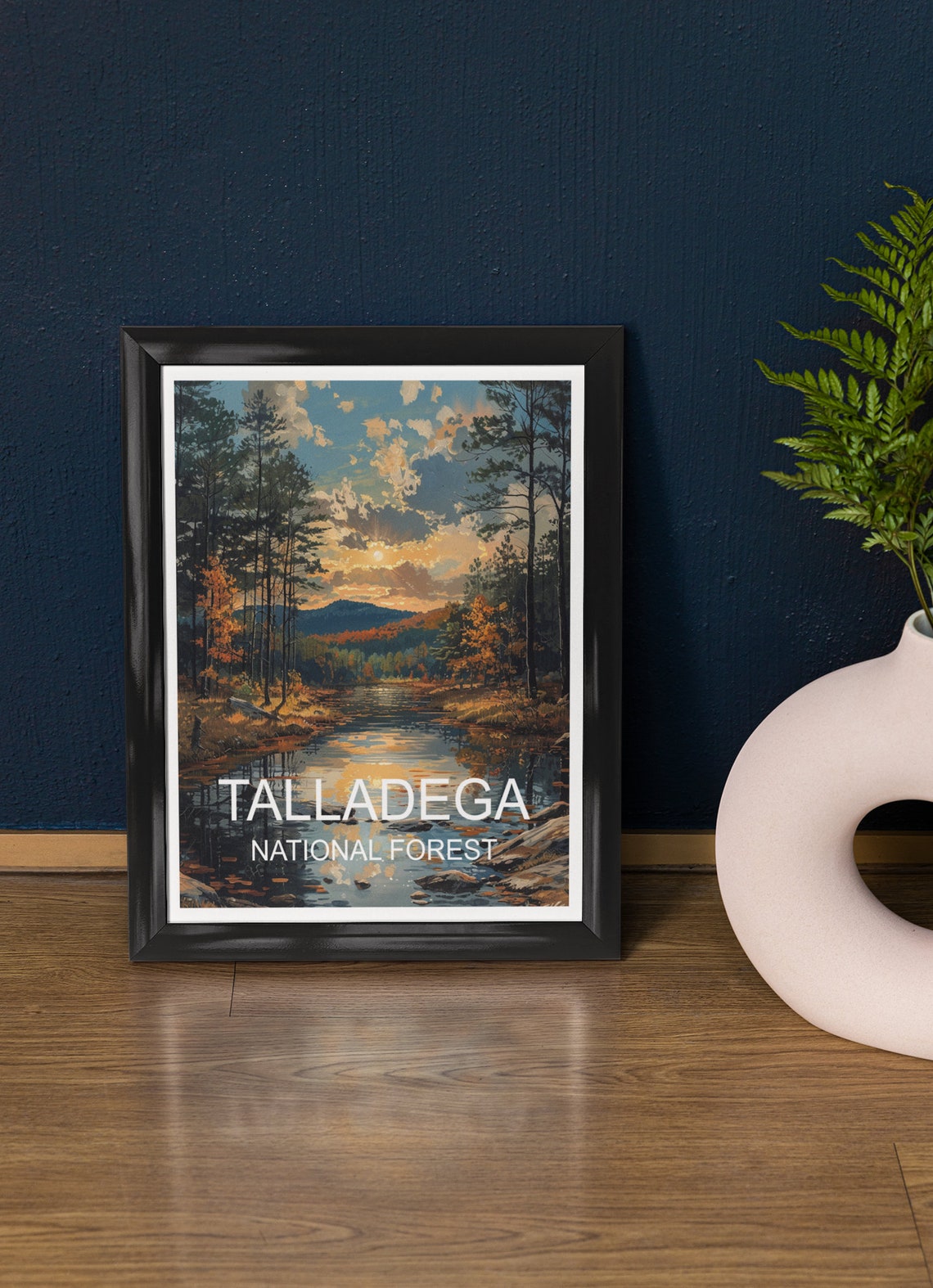 Talladega National Forest River Sunset Reflections Fall Travel Poster
