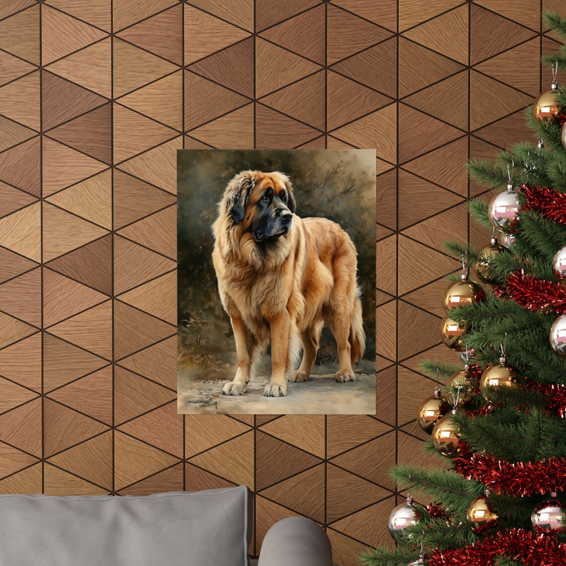 Leonberger Dog Standing Portrait Oil Painting Style Animal Art Print - Image 3