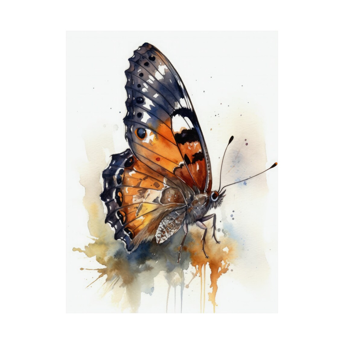 Orange Black Blue Butterfly Watercolor Insect Painting Art Print - Image 4