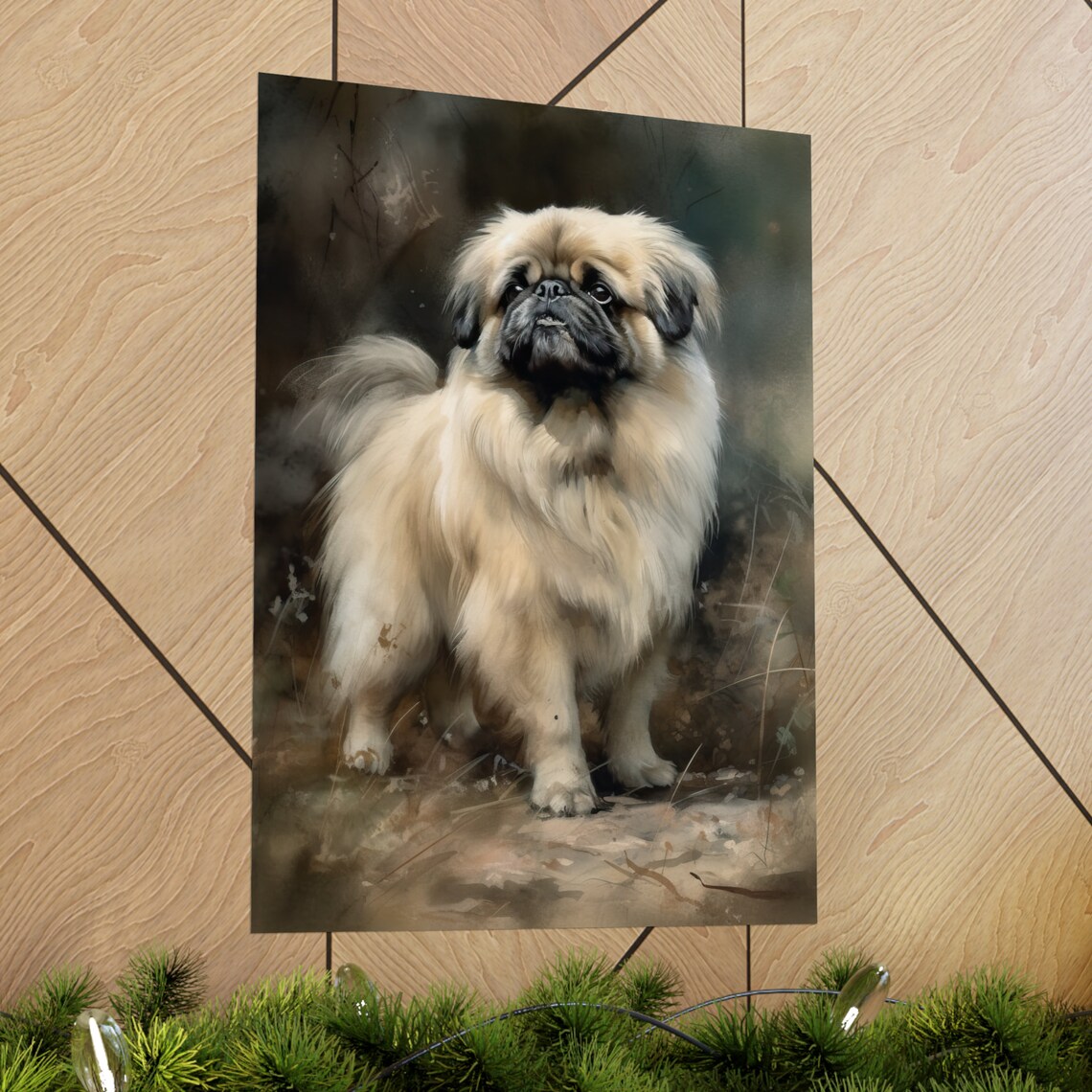 Pekingese Standing Fluffy Cream Coat Regal Watercolor Dog Poster - Image 2