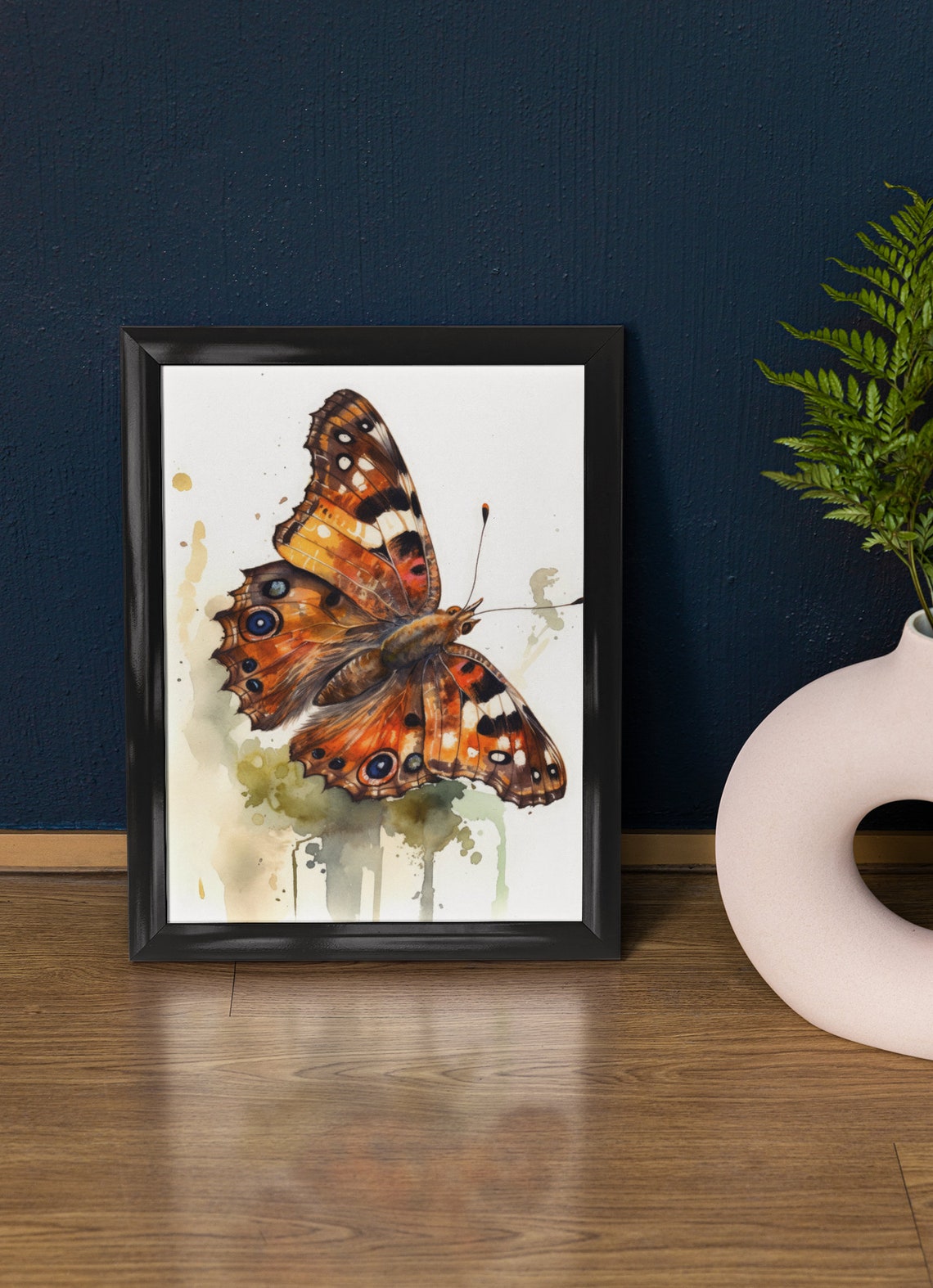 Satyr Butterfly Watercolor Rust Orange Wings Spots Insect Art Print