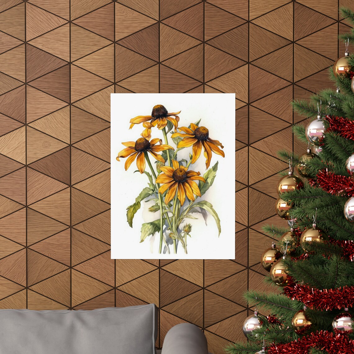 Golden Black Eyed Susan Flowers Fresh Watercolor Botanical Poster - Image 3