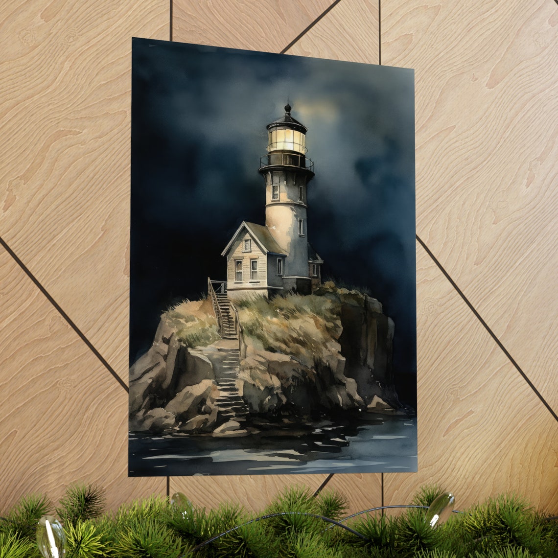 Lighthouse Art Print Lighthouse Painting Lighthouse Wall Art Beach Art Print Beach Wall Art Ocean Dcor Ocean Painting Ocean Theme - Image 2
